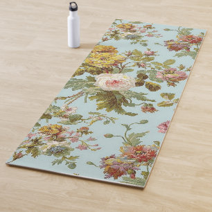Tapis De Yoga Regina Vintage Rose Fleurs Bleu Design Yoga Mat