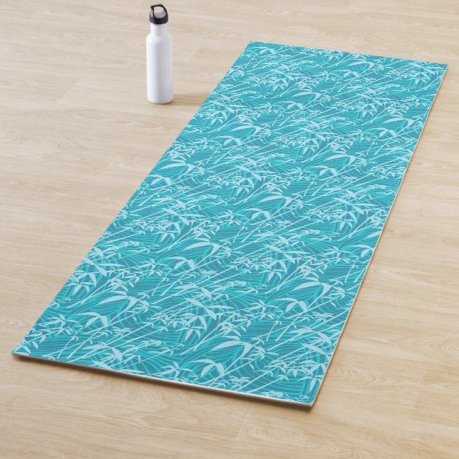 Tapis De Yoga Répétition turquoise aqua bambou motif d'herbe (En situation)
