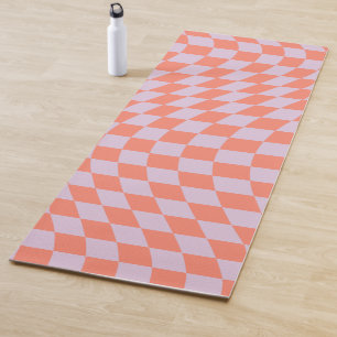 Tapis De Yoga Retro Check Motif Lilac Et Orange Checkerboard