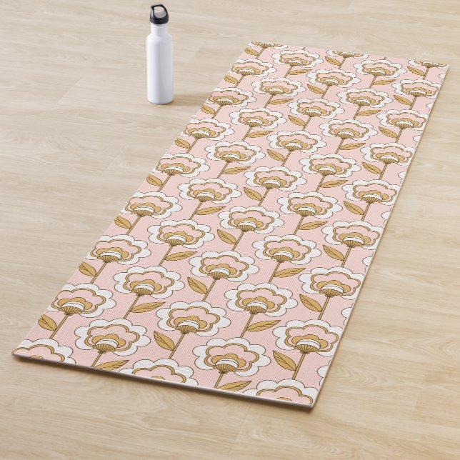Tapis De Yoga Retro Jardin rose motif floral (En situation)