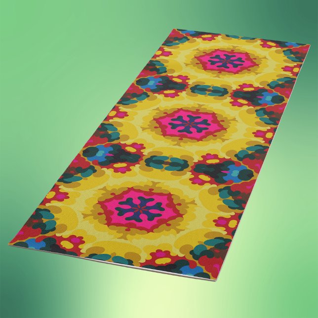 Tapis De Yoga Rétro Mandala jaune bleu et rose (Créateur téléchargé)