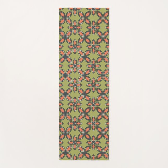 Tapis De Yoga Retro Vert et Orange Abstrait motif floral (Devant)