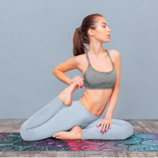 Tapis De Yoga Rhapsodie en bleu Mandela rose