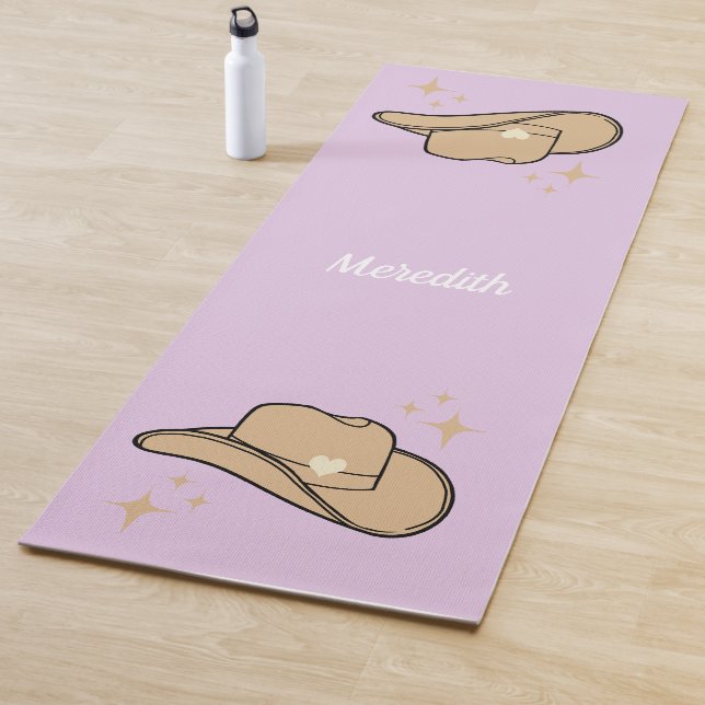 Tapis De Yoga Rodéo Personnalisé Lilac Cowgirl Beige (En situation)