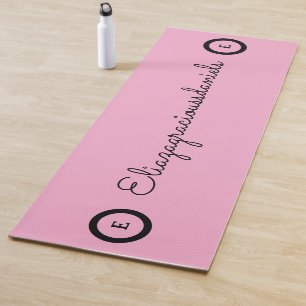 Tapis de yoga rose avec nom personnalisé mignon et