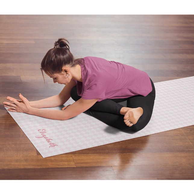 Tapis De Yoga Rose Blanc Moderne À damiers Monogramme Exercice (Pink White Modern Checkered Monogram Exercise Yoga Mat)