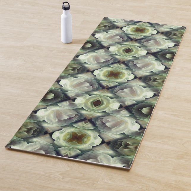 Tapis De Yoga Rose blanche Art Abstrait floral (En situation)