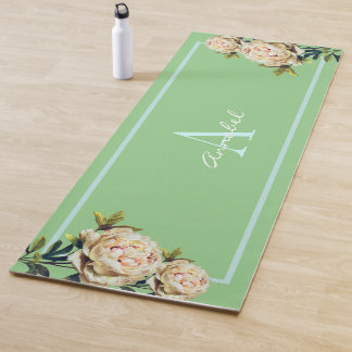 Tapis De Yoga Rose blanche monogrammed turquoise