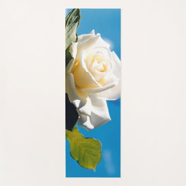 Tapis De Yoga Rose blanche sous ciel bleu (Devant)