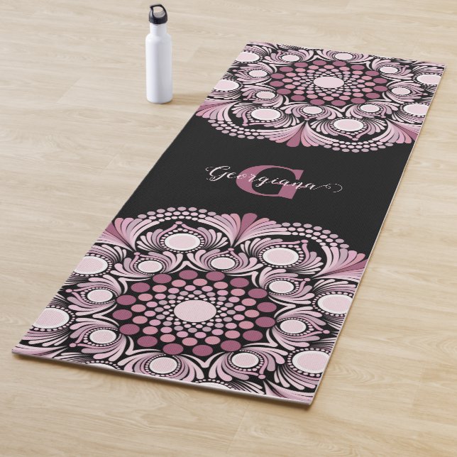 Tapis De Yoga Rose Dusky Personnalisé Boho Floral Dot Mandala (En situation)
