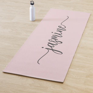 Tapis De Yoga Rose Féminin Blush Monogramme Personnalisé Script