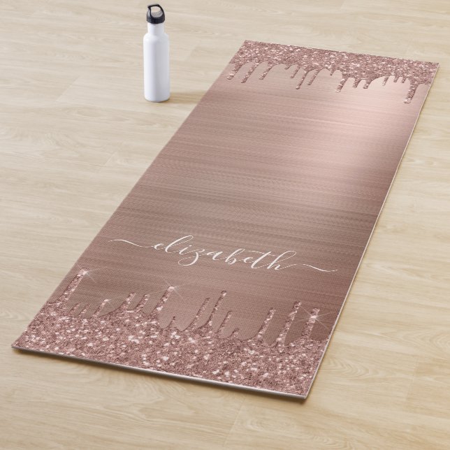 Tapis De Yoga Rose Gold Dripping Glitter Personalized (En situation)