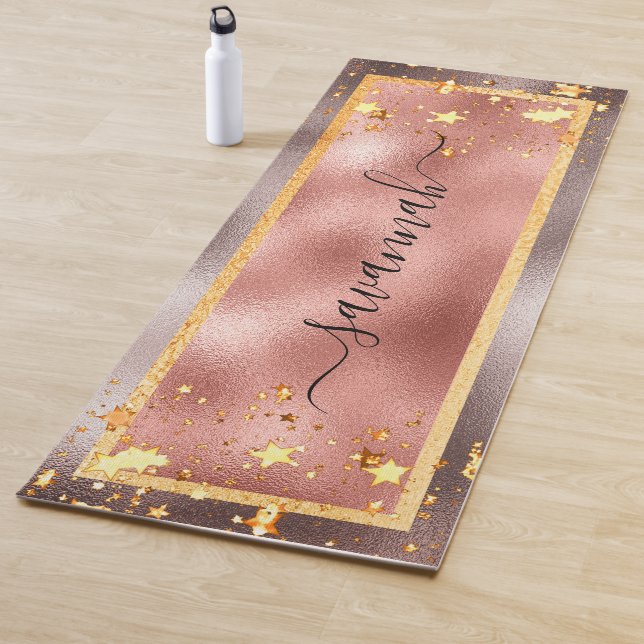 Tapis De Yoga Rose gold étoiles nom écriture glamour (En situation)