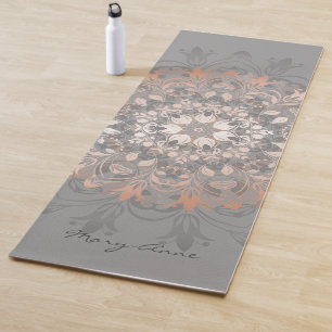 Tapis De Yoga Rose Gold Grey Floral Mandala Monogramme