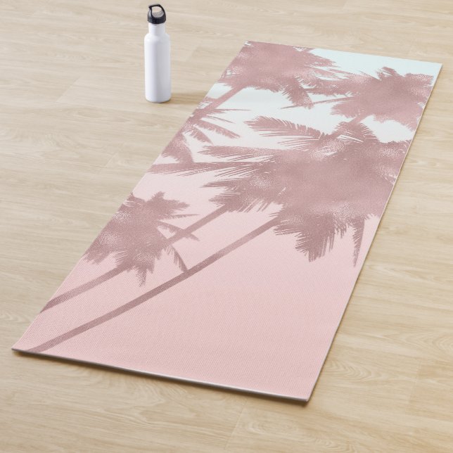 Tapis De Yoga Rose Gold Palmiers Roses Plage Ombré Palmiers Élég (En situation)