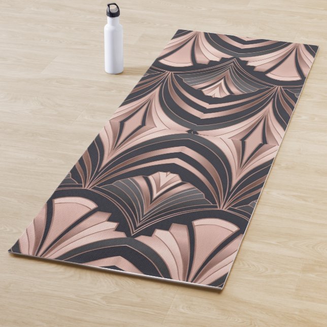 Tapis De Yoga Rose Gold Romance Neo Art Deco Fan Design (En situation)