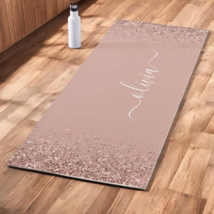 Tapis De Yoga Rose Gold - Rose Pâle Pailleté Monogramme Nom Fémi