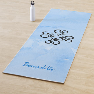 Tapis De Yoga Rose Om Compass, Aquarelle Bleue, Symbole Aum
