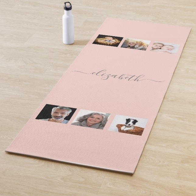 Tapis De Yoga Rose or blush photo collage nom script (En situation)