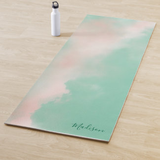 Tapis De Yoga Rose Pâle Féminin Vert Élégant Nom Script