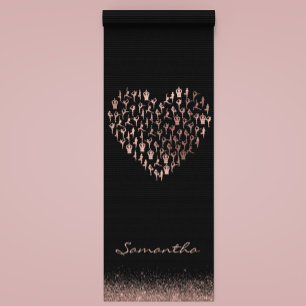 Tapis De Yoga Rose personnalisé Gold Heart Poses Namaste