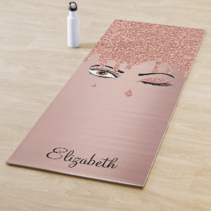 Tapis De Yoga Rose Pink Gold Eyelashes Dripping Glitter