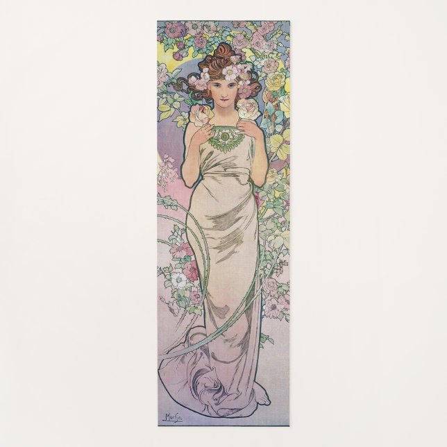 Tapis De Yoga Rose (quatre fleurs), Alphonse Mucha (Devant)