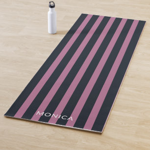 Tapis De Yoga rose rayé   nom personnalisé marine