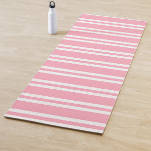 Tapis De Yoga Rose rose et blanc rayé