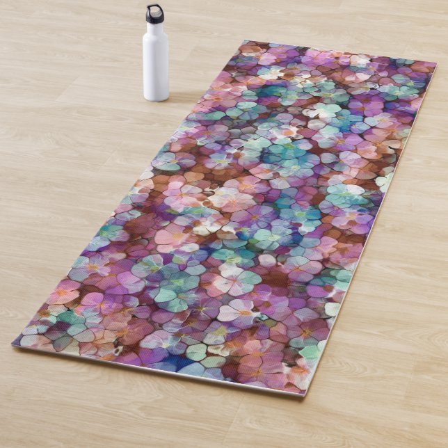 Tapis De Yoga Rose Rose Or Turquoise Mosaïque Millefiori Fleurs (En situation)