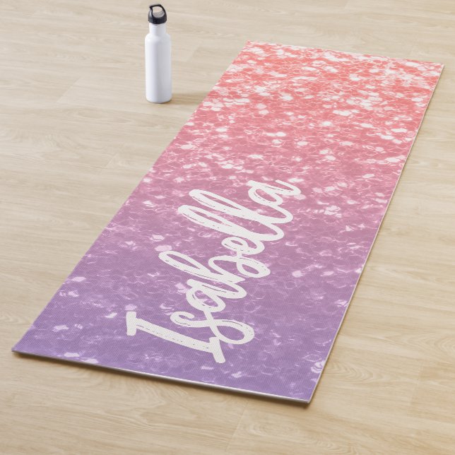 Tapis De Yoga Rose rose violet faux pétille parties scintillant  (En situation)