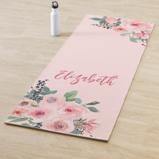 Tapis De Yoga Roses floraux roses personnalisés
