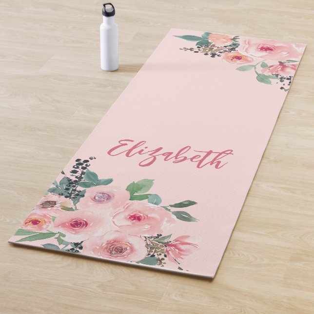 Tapis De Yoga Roses floraux roses personnalisés (En situation)