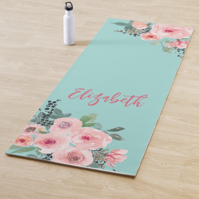 Tapis De Yoga Roses floraux roses personnalisés (En situation)