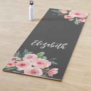 Tapis De Yoga Roses floraux roses personnalisés