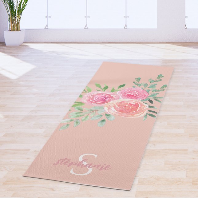 Tapis De Yoga Roses roses blanches personnalisées (Créateur téléchargé)