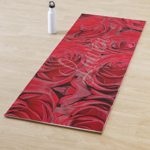 Tapis De Yoga Roses rouges romantiques nommés faits sur commande