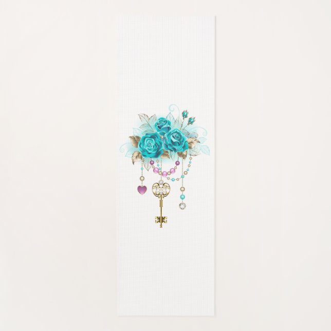 Tapis De Yoga Roses turquoise avec touches (Devant)