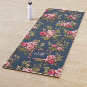 Tapis De Yoga Roses Vintages élégants avec Arrière - plan Monogr