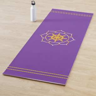 Tapis De Yoga Roue de navire dorée dans un lotus sur violet