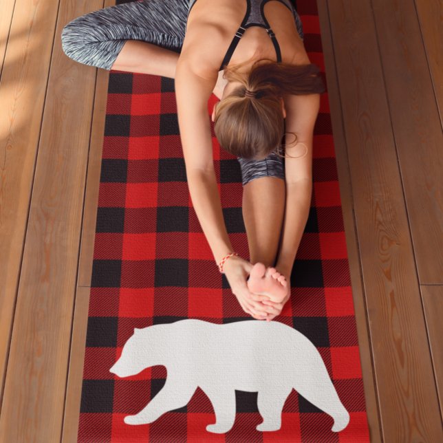 Tapis De Yoga Rouge Buffalo Plaid & Ours Blanc (Créateur téléchargé)