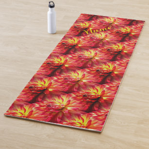 Tapis De Yoga Rouge Dahlia Fleur Nature Personnalisée