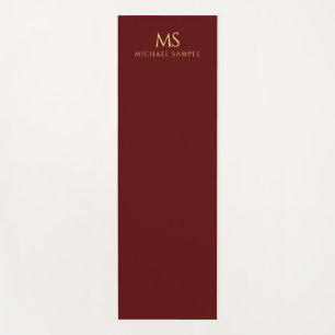 Tapis De Yoga Rouge Grenat Or Nom Monogramme Initiales Personnal