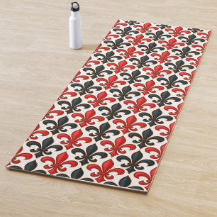 Tapis De Yoga Rouge noir baroque Fleur de lis Motif Design