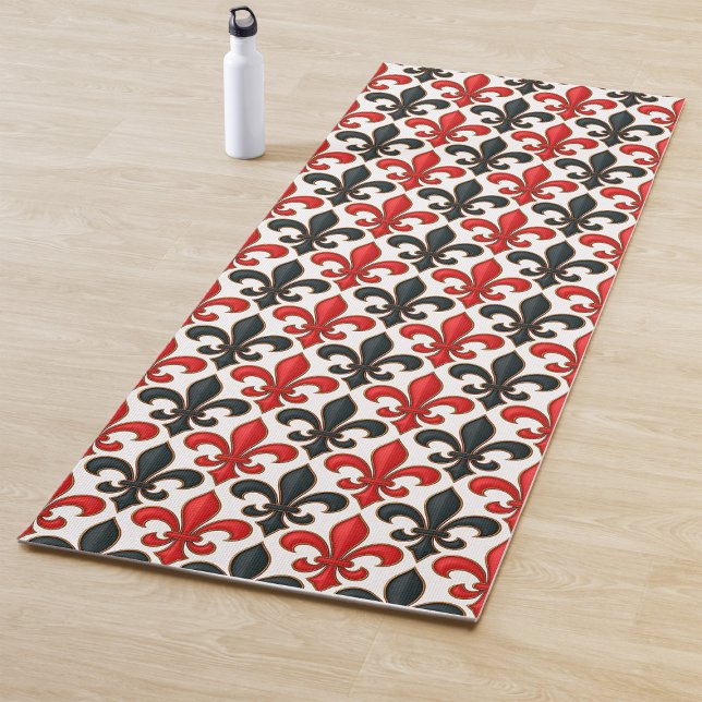 Tapis De Yoga Rouge noir baroque Fleur de lis Motif Design (Créateur téléchargé)