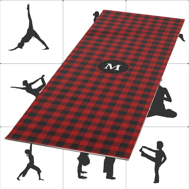 Tapis De Yoga Rouge Noir Plaid Rob Roy Tartan Monogramme initial (Créateur téléchargé)