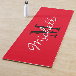 Tapis de yoga rouge personnalisé avec monogramme p