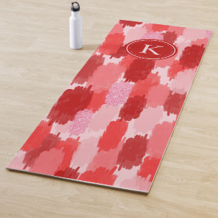 Tapis De Yoga Rouge rose Abstrait brosses Motif Monogramme