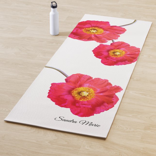 Tapis De Yoga Rouge rose moderne Poppies Fleur de Pavot (En situation)