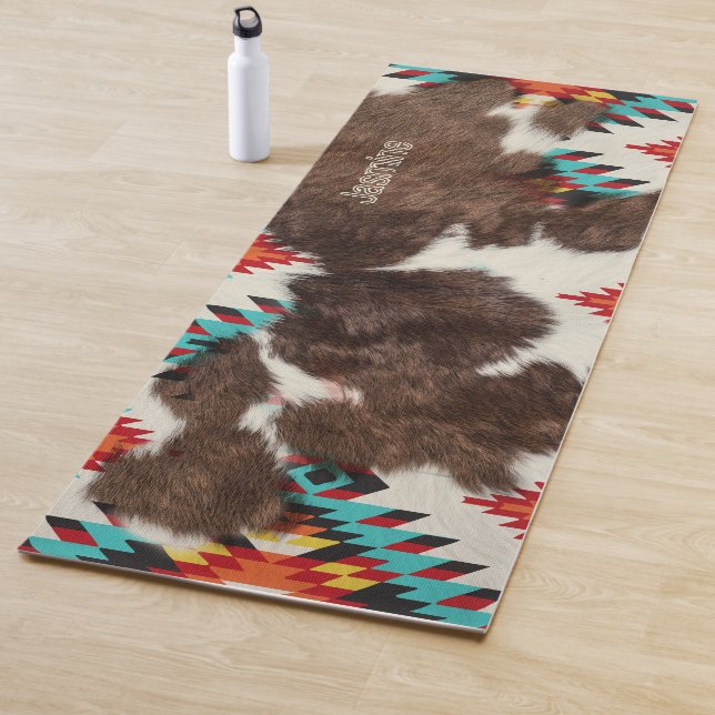 Tapis De Yoga Rusic Sud-Ouest Ouest de la vache blanche turquois (En situation)